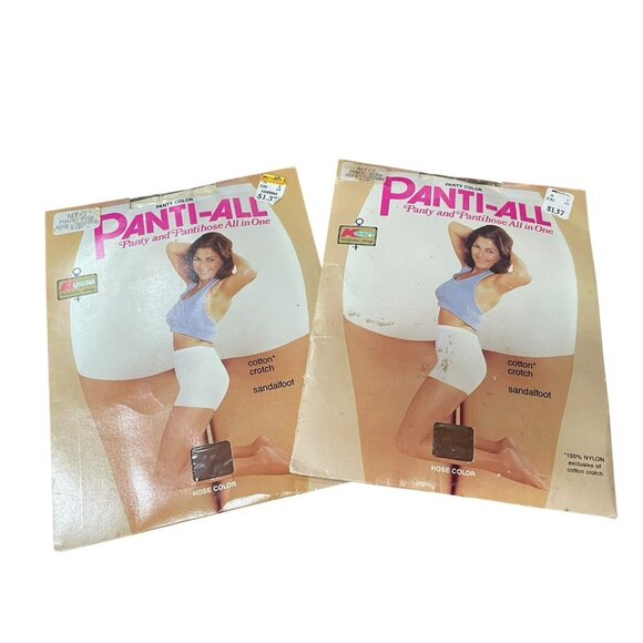 Vtg LOT 2 PANTI-ALL Pantihose MT/T  Tall White Panties Suntone Tan Hose Stocking - Picture 1 of 2